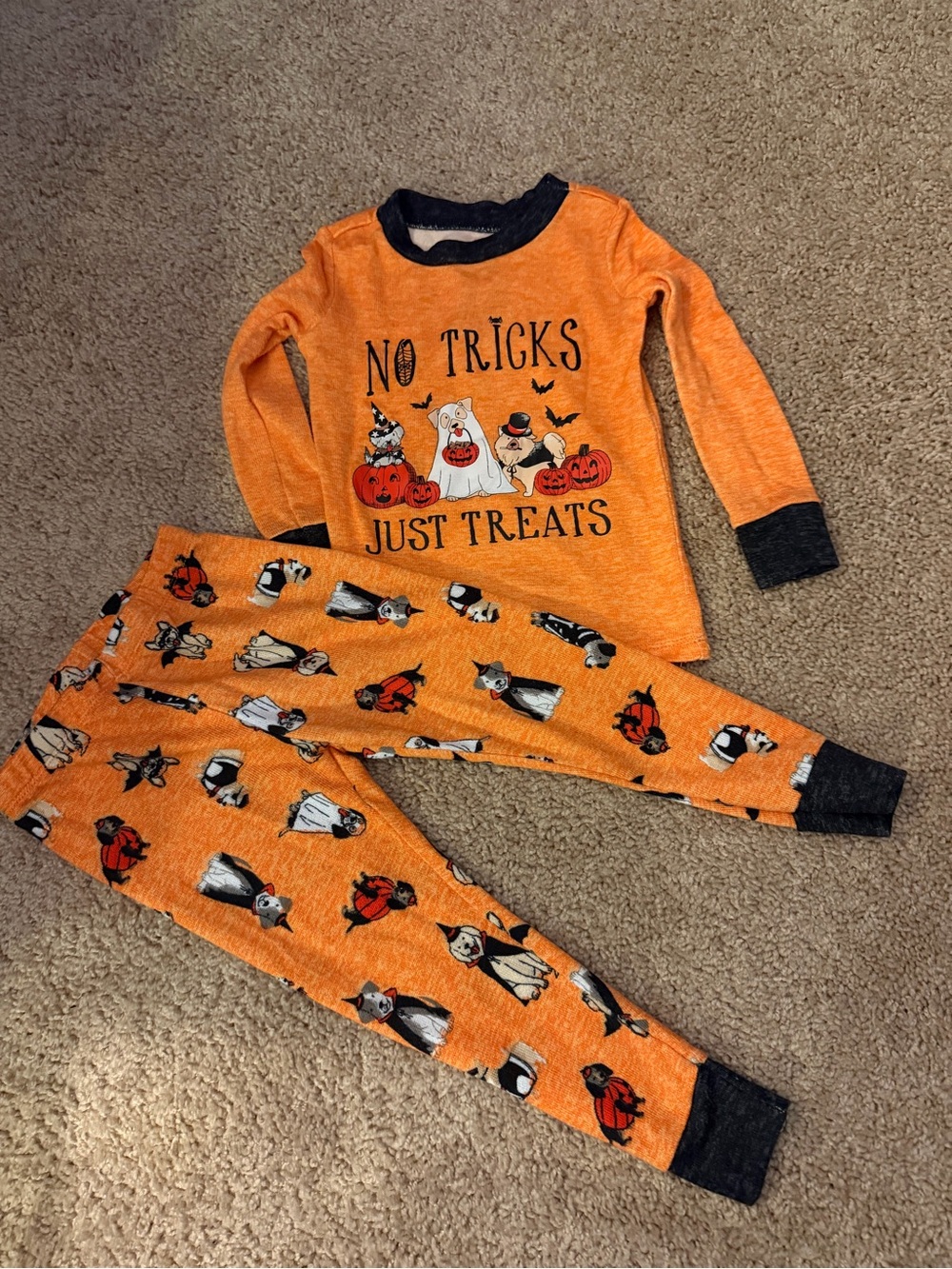 Kids Orange Halloween Pajama Set - 'No Tricks Just Treats'